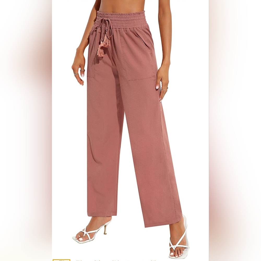 Women's Cotton Linen Pants Loose Elastic Waist Beach Trousers Size Large Brick